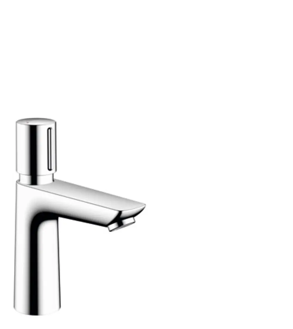 Hansgrohe-Waschtischmischer in Chrom mit einem modernen Design, ausgestattet mit einem Hebel für die Temperaturregulierung und einem festen Auslauf.